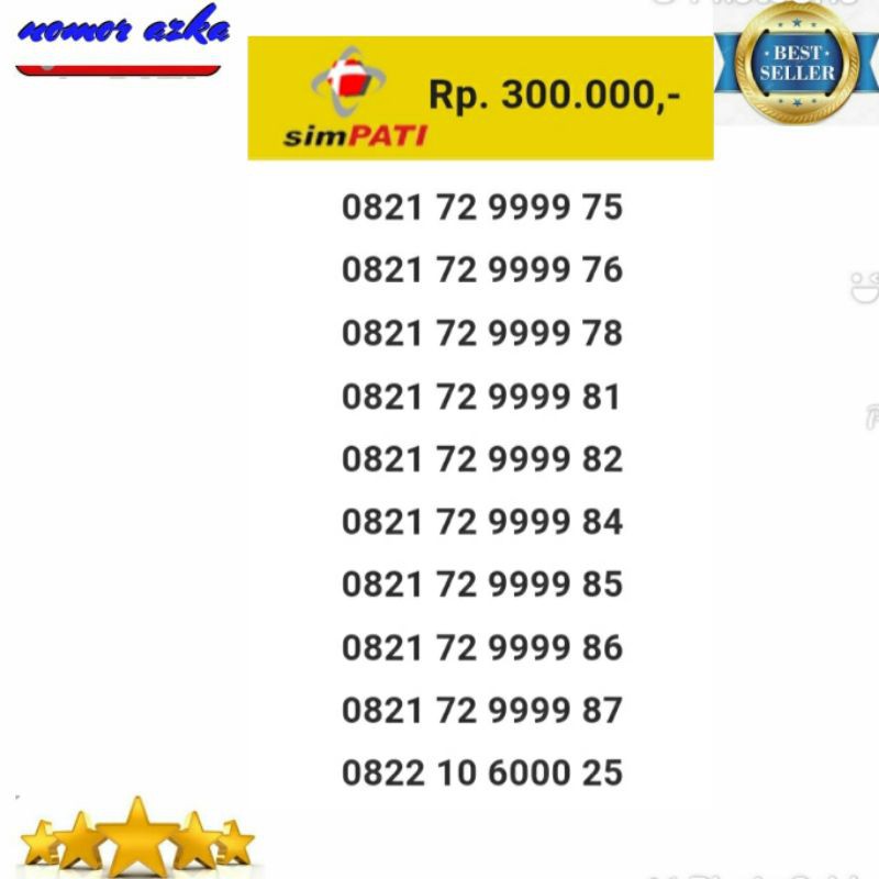 Nomer Cantik Simpati Seri Kuartet 9999- 821 72 9999 75 Bsm02