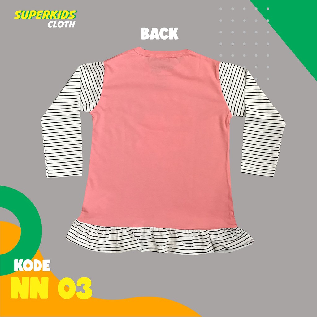 BAJU ANAK PEREMPUAN / KAOS ANAK PEREMPUAN / PAKAIAN ANAK CEWEK KAOS ANAK CEWEK LENGAN PANJANG STRIPE STAY HOME (NEW NORMAL EDITION) SUPERKIDS CLOTH 1 - 11 TAHUN