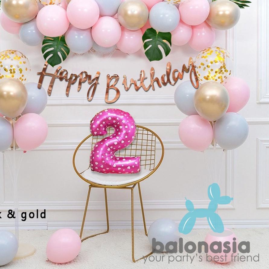 ✻ Balon Dan Banner Dekorasi Ulang Tahun Anak Pink ✥