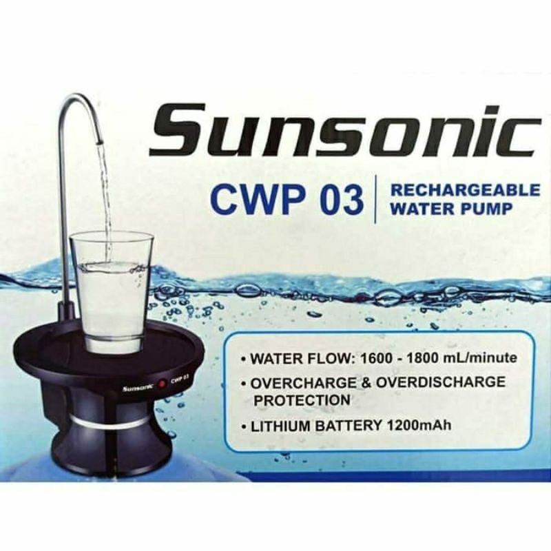 pompa air galon elektrik tatakan SUNSONIC CWP 03 - rechargeable - garansi 1 tahun