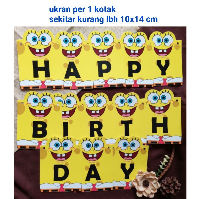 banner bunting garland flag tulisan happy birthday ulang tahun karakter spongebob