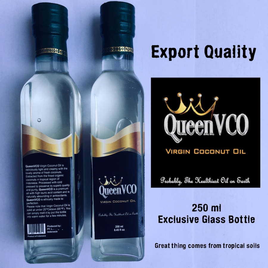 VCO Virgin Coconut Oil 250ml QueenVCO Authentic Premium Product 250 ml  Export Quality  untuk Diet Keto anti diabetes perawatan kulit rambut Bayi Kucing Kapsul Herbal Anjing VICO Bagoes SR12 Bali Coconut