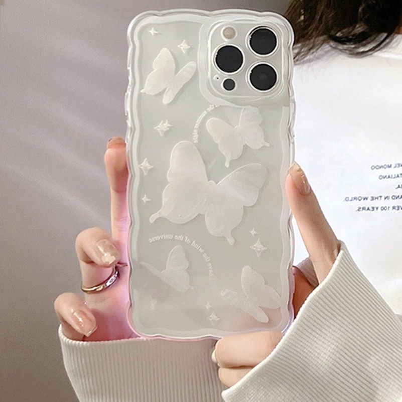 Butterfly Soft Case TPU Motif Kupu-Kupu Putih Untuk iPhone 13 12 11 Pro Max X XR Xs Max 7 8 Plus SE 2020