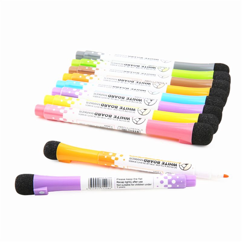 5//10Pcs Creative Plastic Black Whiteboard Marker Dry Erase Pen Eraser Lid Cap