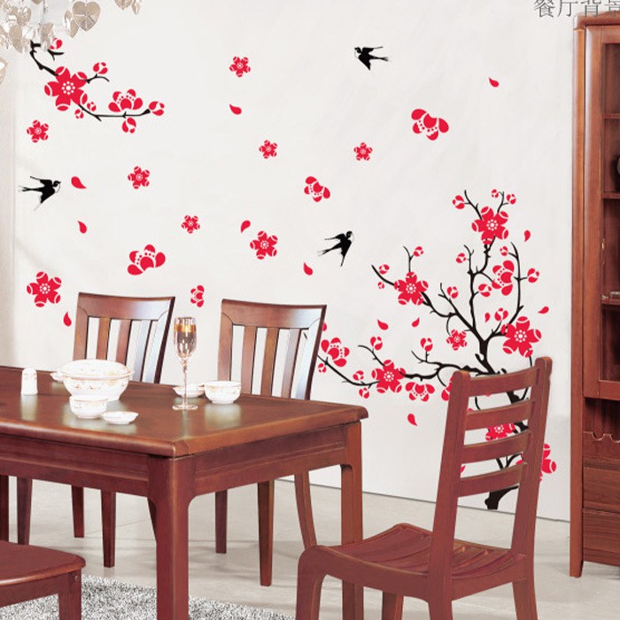 RELIZA Wall Sticker / Stiker Dinding 60X90 BUNGA SAKURA MERAH FLOWERS  AY818