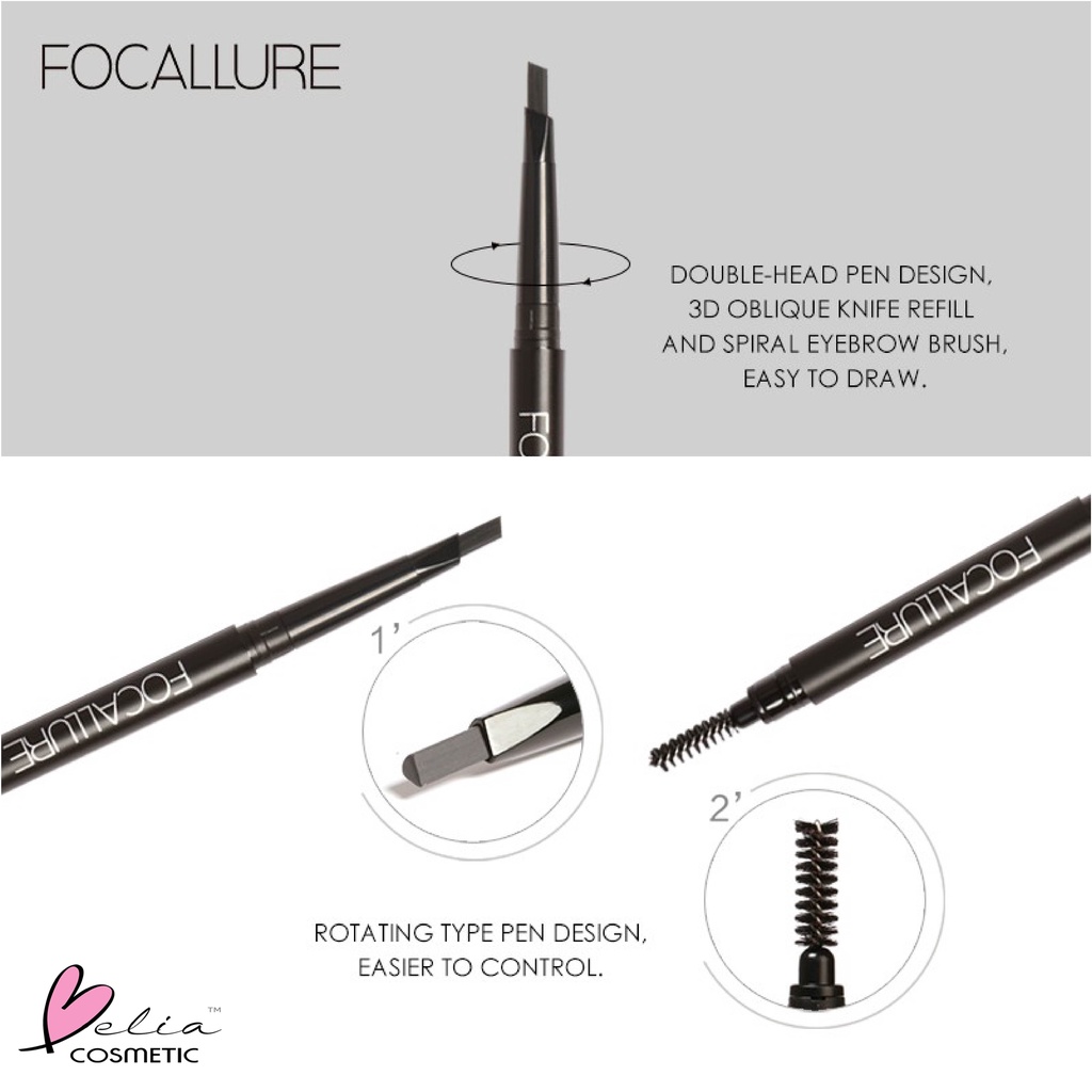 ❤ BELIA ❤ FOCALLURE Auto Brows Pen FA18 | Waterproof Long-Lasting Eyebrow Pencil - 3 Colours Pensil alis | BPOM