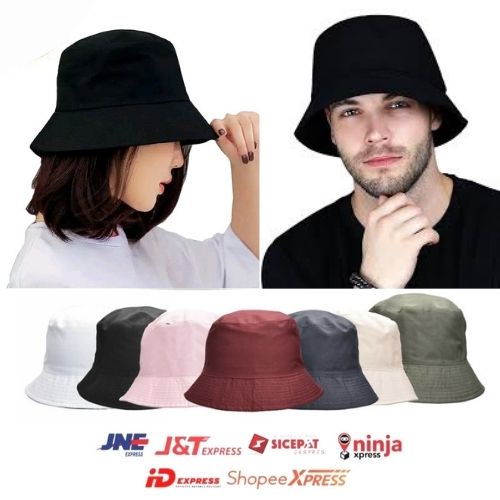 (HS) TERMURAH TOPI BUCKET HAT POLOS BOLAK BALIK TERMURAH