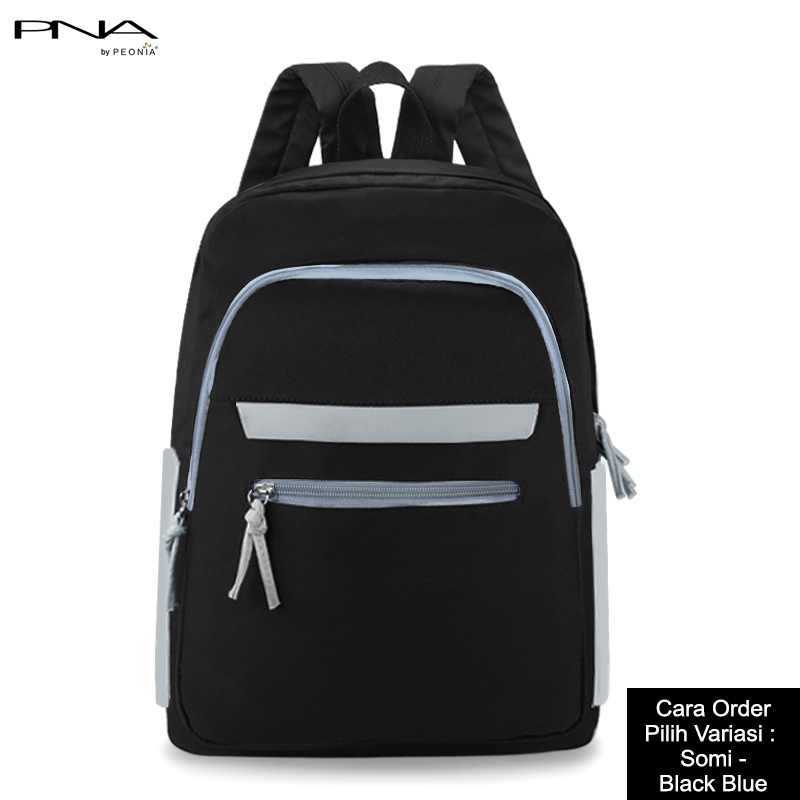 Peonia PNA SOMI Ransel Korea Tas Wanita Laptop Punggung Import Kantor Kerja Sekolah Kuliah Outdoor Trendy Fashion Style Travel Casual Backpack Anak Remaja Perempuan Selempang Cewek Bag-Black Blue
