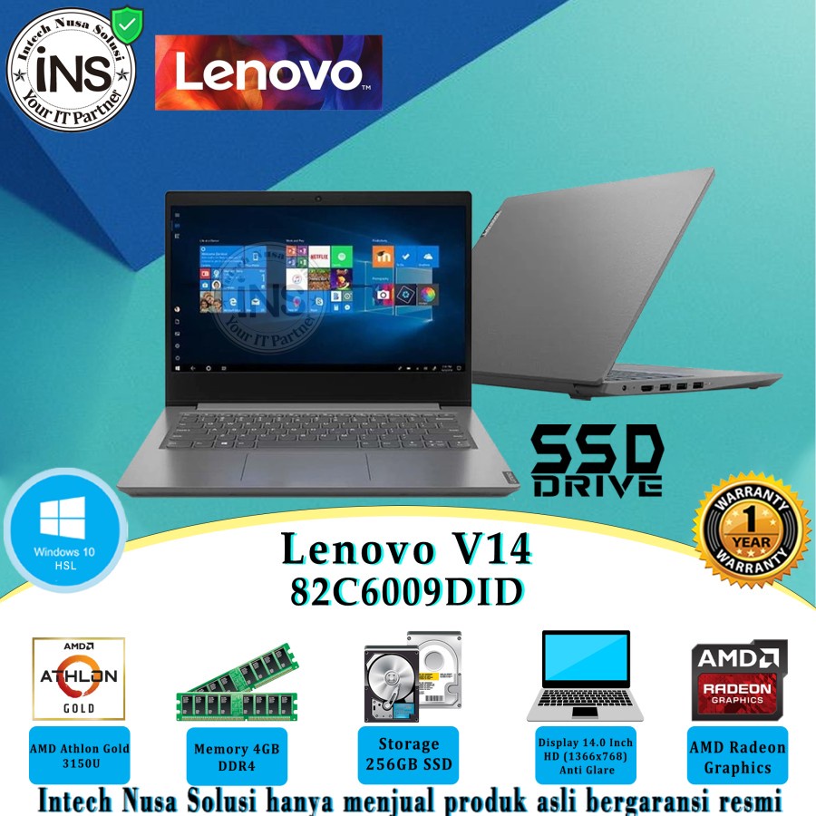 Lenovo V14-9DID Athlon Gold 3150U 4GB 256GB SSD WIN10HSL OHS 2019 1Yr