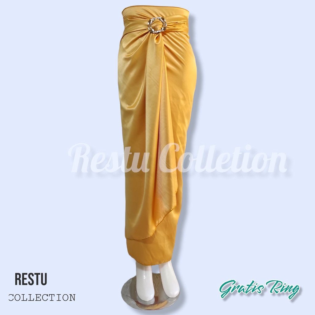 Restu Colletion-Rok Lilit Warp Skirt Serut Songket Jumputan Panjang Polos Wanita Bawahan kebaya Wisuda Kondangan Bahan Velvet Satin Premium Allsize