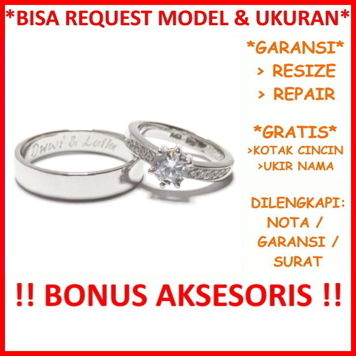 Cincin Kawin Tunangan Platinum Couple Gratis Ukir Nama Bisa Pesan Model Garansi Platina Asli ID665