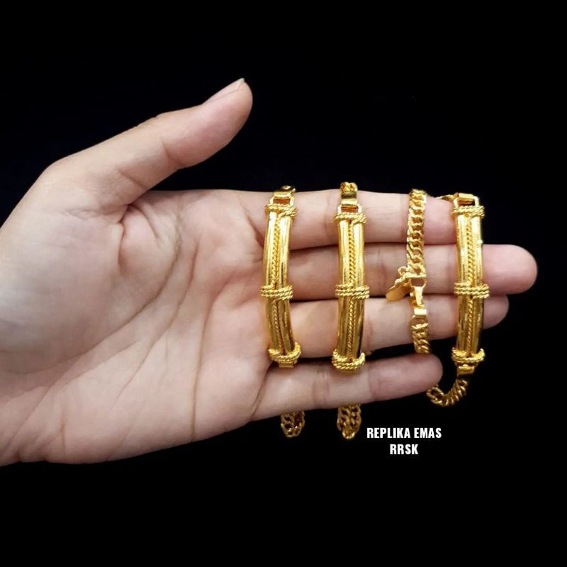 Gelang bambu replika mas 24k dan titanium lapis emas, Kristal ,awet,bisa disepuh,persis seperti aslinya