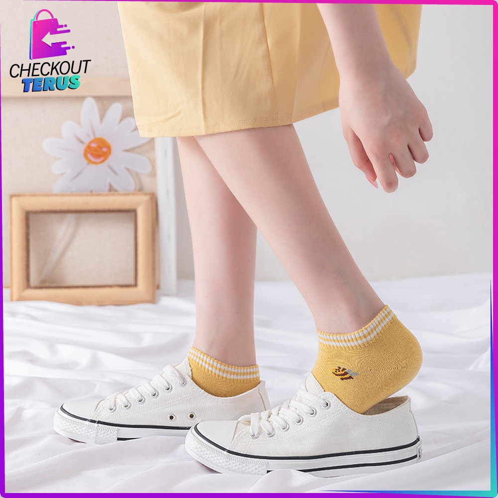 CT P188 Kaus Kaki Semata Kaki Wanita Dewasa Motif Kuning Lebah Gaya Korea Kaos Kaki Pendek Wanita Fashion