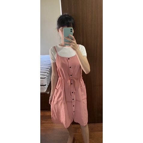 Dress overall/overall dress import/midi dress import/dress kantong/dress polos import