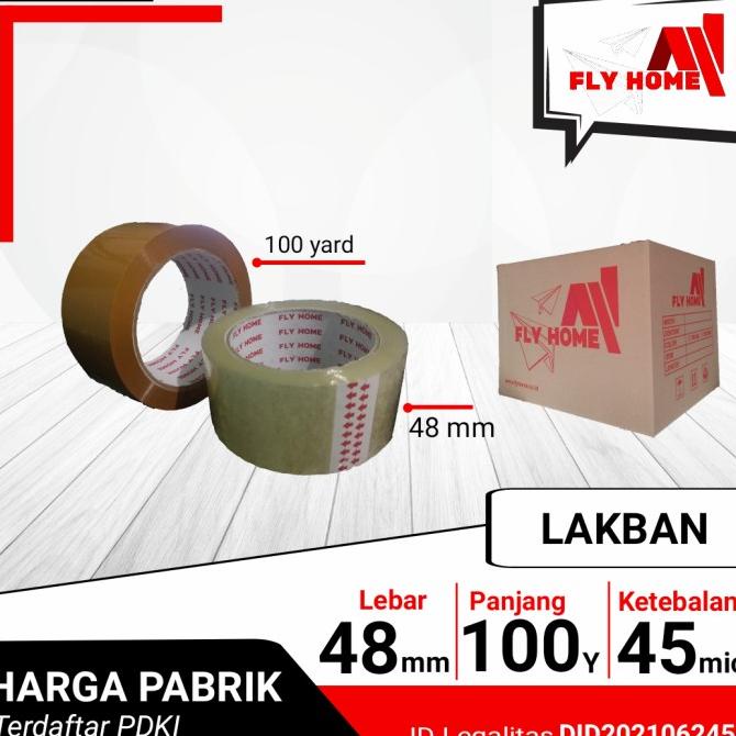 

Lakban Bening Coklat 100 Yard 1 Dus 72pcs 48MM | 45MM solasi FLY HOME - BENING, 45 x 100