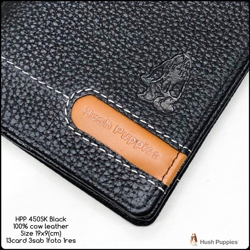 dompet pria hushpuppies 450sk black classic super premium quality bahan asli kulit sapi