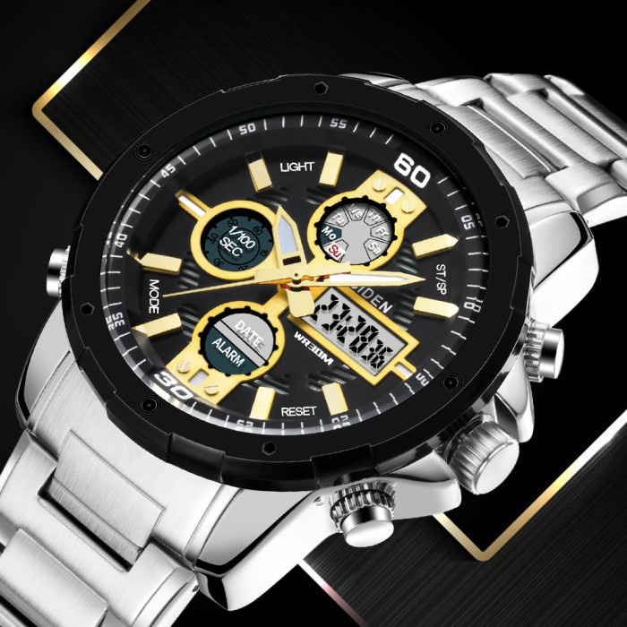 Jam Tangan Pria Anti Air Biden Olahraga MiliteTampilan Tanggal Chronograph Kuning Jam Tangan Pria Ku