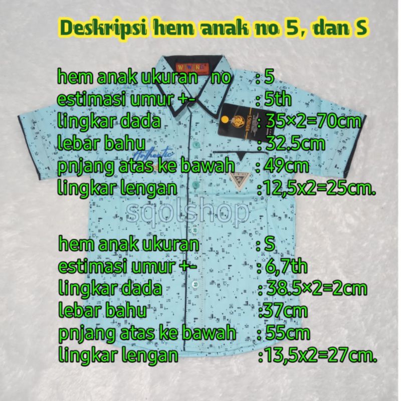 HEM ANAK KEMEJA ANAK PRIA USIA 1/10