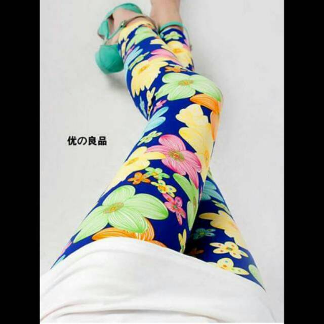 Celana Legging Anak Cewek Big Flower Blue