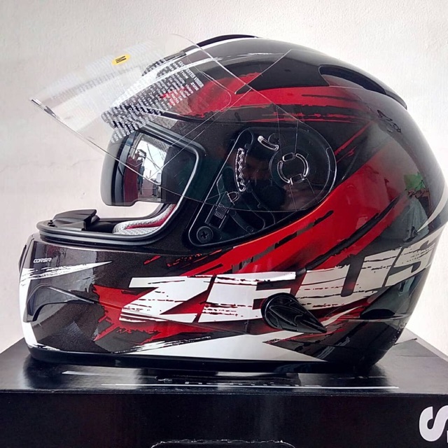 Zeus 806 pearl black glossy red hitam metalik merah M L XL helm fullface full face teropong