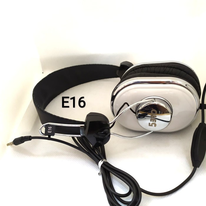 headset bando kabel E16 5bro plus mic pada kabel bisa untuk computer - Putih/Hitam(random)