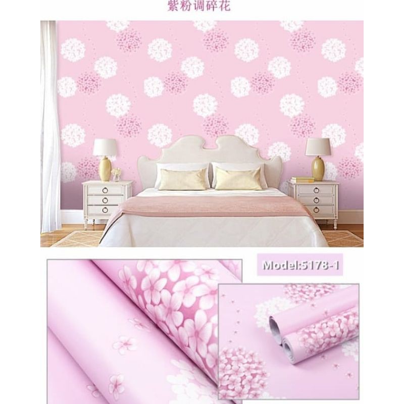 WALLPAPER STIKER DINDING MOTIF BUNGA SAKURA PINK