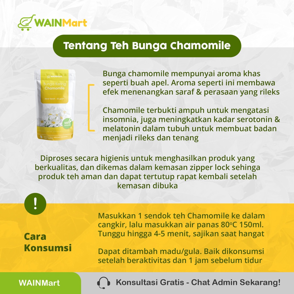 Teh Bunga Chamomile Herbal Relaksasi Anti Insomnia, Gangguan Pencernaan dan kaya Antioksidan