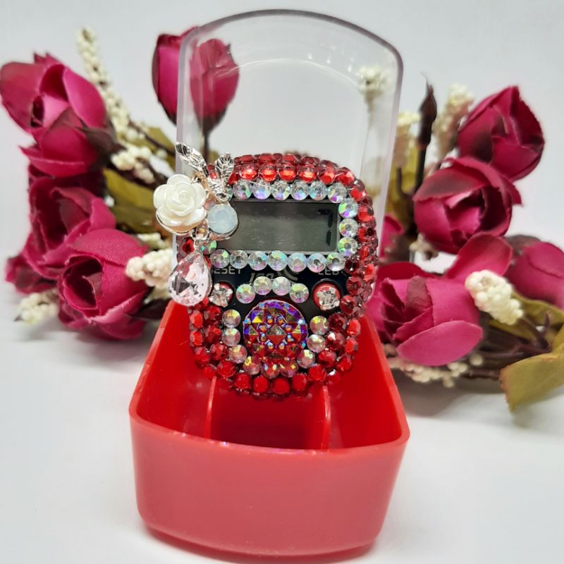 PREMIUM led alarm merah tasbih digital hias tasdig swarovsky alat hitung dzikir grosir haji umroh