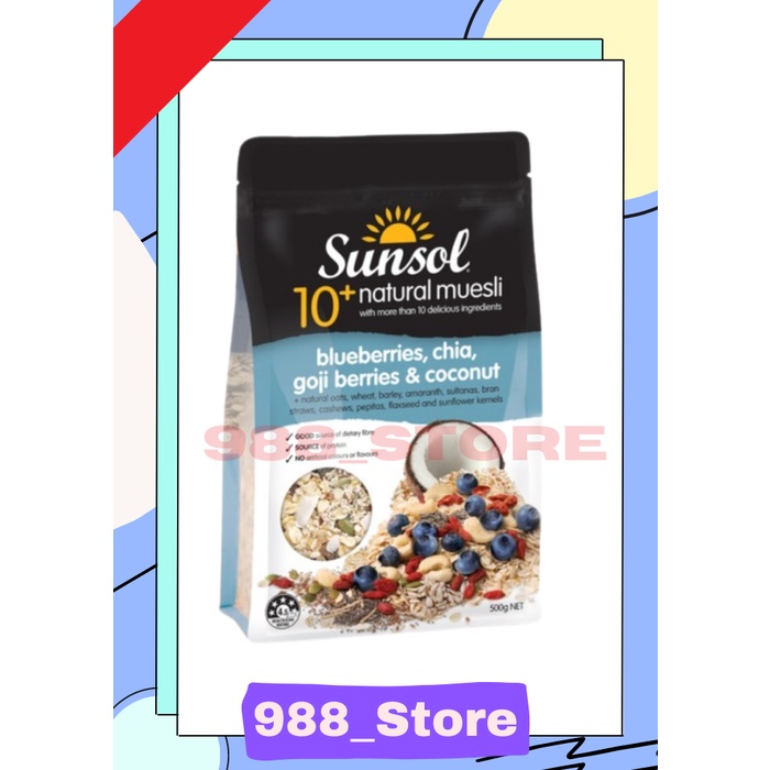 

SUNSOL 10+ NATURAL MUESLI - BLUEBERRIES, CHIA, GOJI BERRY & COCONUT