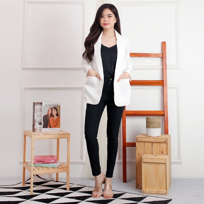 Blazer putih wanita formal  kantor blazer kerja korea lengan tangan panjang /jas kantor putih