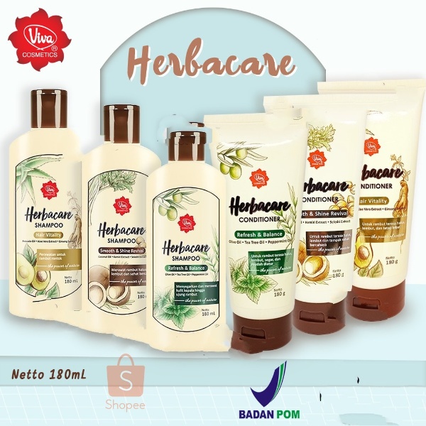 VIVA Herbacare Shampoo Conditioner-Perawatan Rambut Rontok, Ketombe, Anti Lepek 180ml (VH)