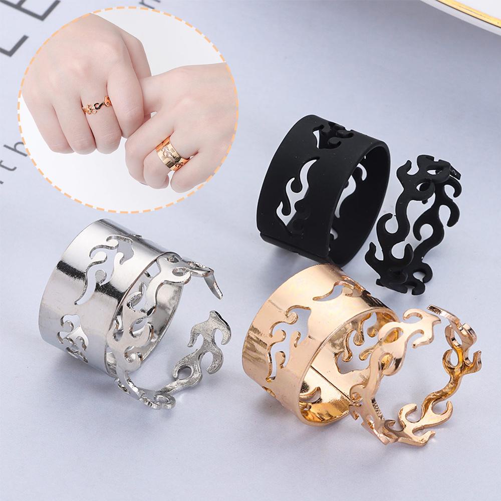 Solighter Flame Ring 2Pcs Gadis Wanita Fashion Perhiasan Pernikahan Cincin Pasangan Yang Dapat Disesuaikan