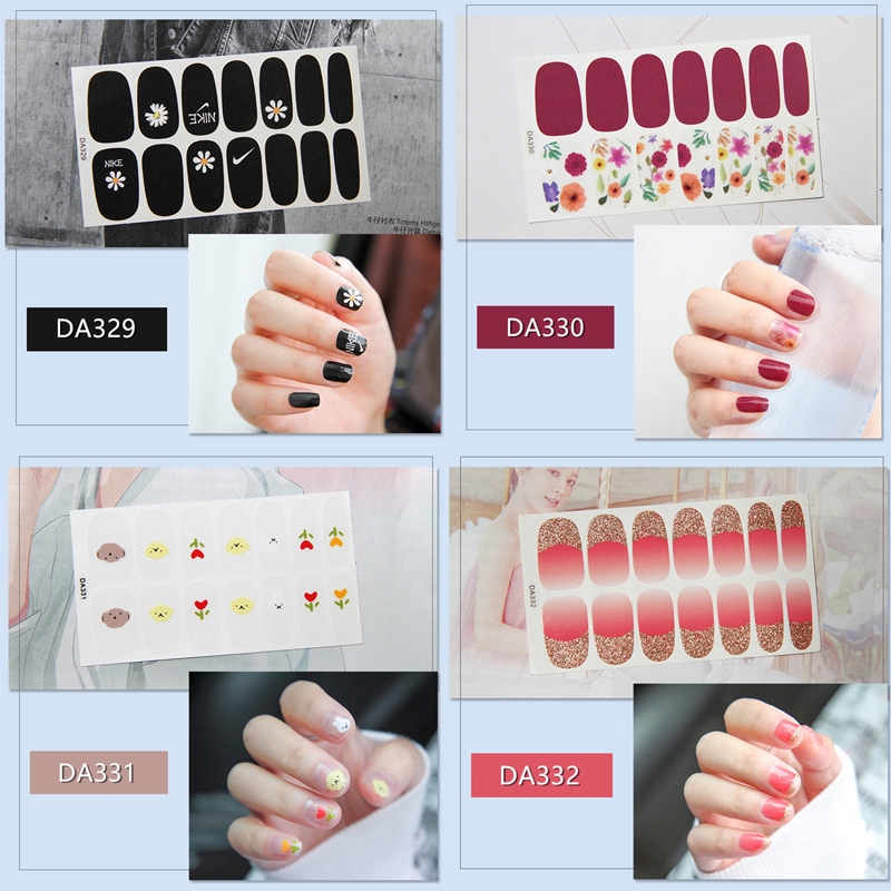 Da321-340 14pcs/lembar Stiker Kuku Palsu 3d Bronzing Untuk Nail Art Diy