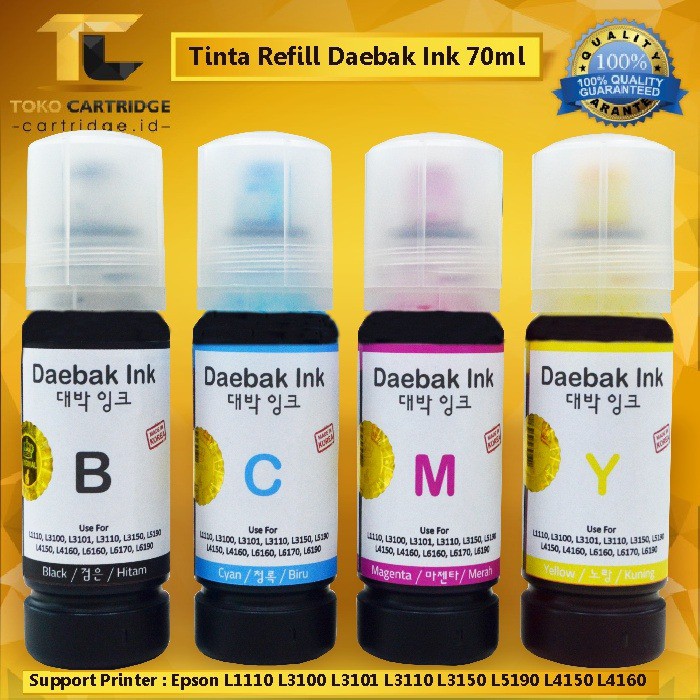 Tinta Korea Daebak Ink 001 Ori Cyan Magenta Yellow Black Printer Epson L4150 L5190 L6160 L6170 L6190