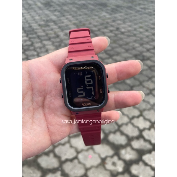 Jam Tangan Alexandre Christie Ac 9357 Original Red Unisex Digital