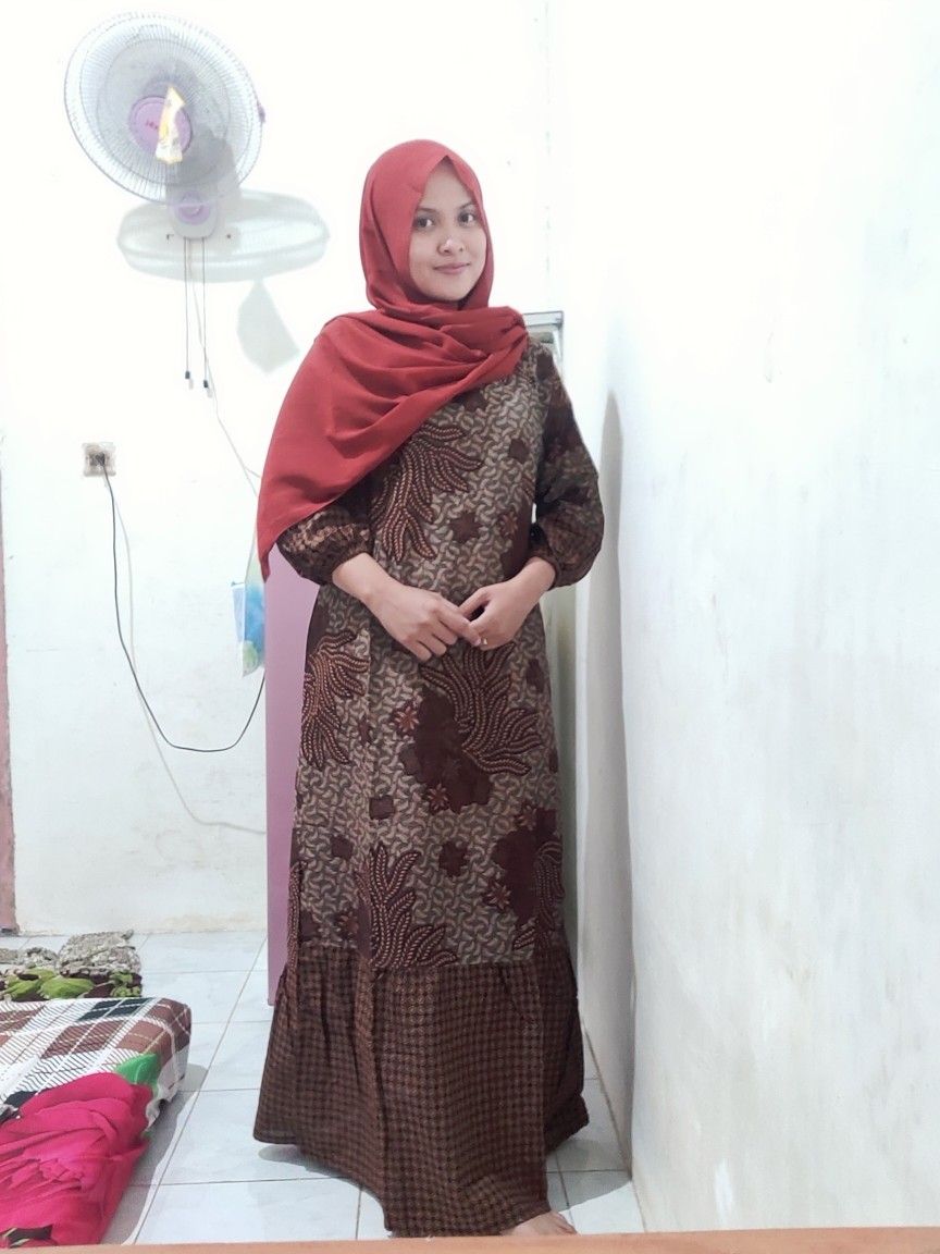 Coupel Gamis Batik Sogan Padi Kombinasi Batik Modern