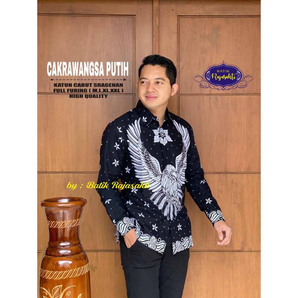 CAKRAWANGSA PUTIH RAJASAKTI KEMEJA BATIK SOLO PRIA LENGAN PENDEK LAPIS FURING ATASAN BATIK PREMIUM MODERN KATUN HALUS BAHUWIRYA  BANAMITRA BANAMITRA PUTIH BANGSAWAN BAYU PUTRA BERLIAN BIRU BHARATAYUDA BIMASENA BIRENDRA BIRU INDAH BRAHMAKERTA BRAHMAKERTA