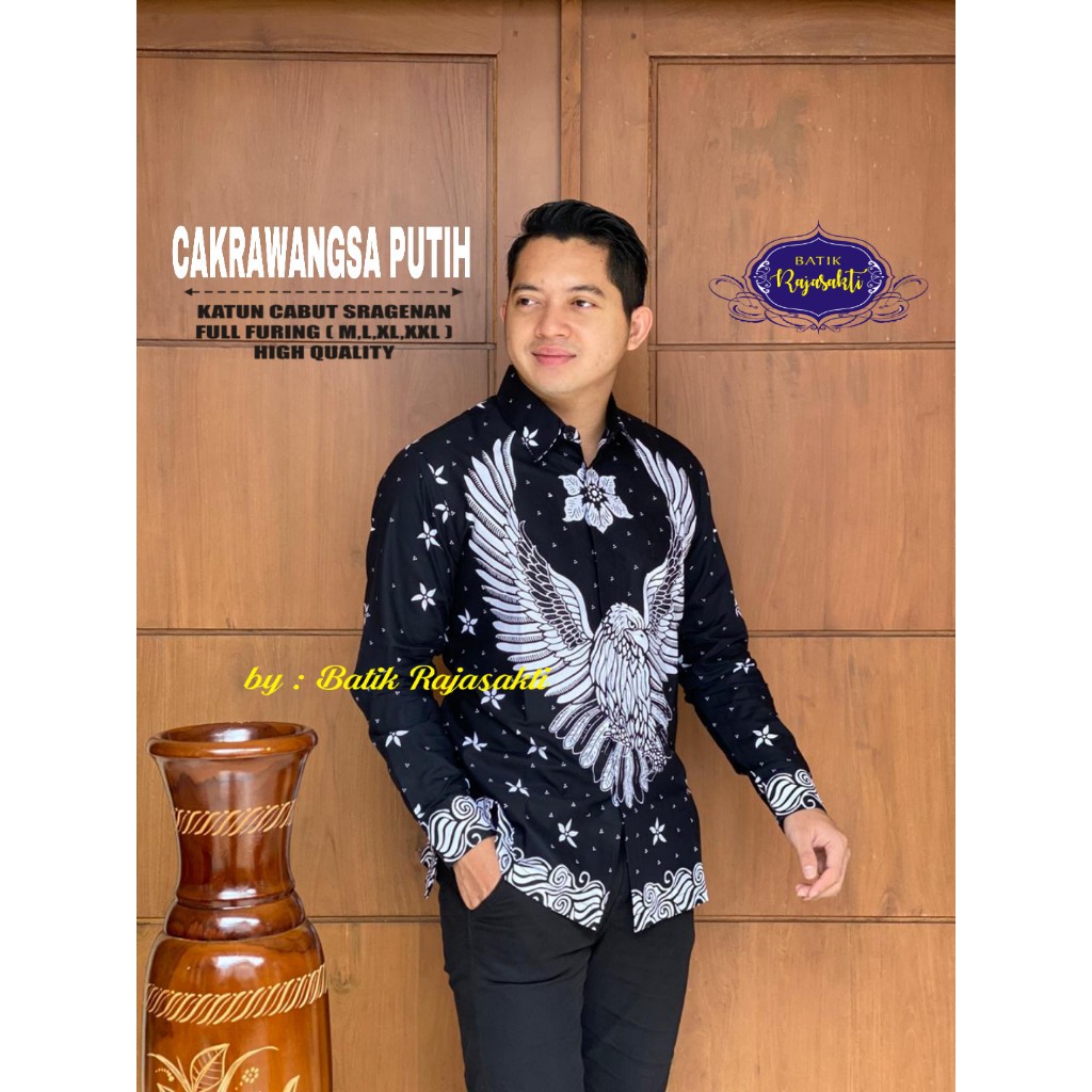 CAKRAWANGSA PUTIH Kemeja Batik Pria Full Furing Bahan Katun Sragenan