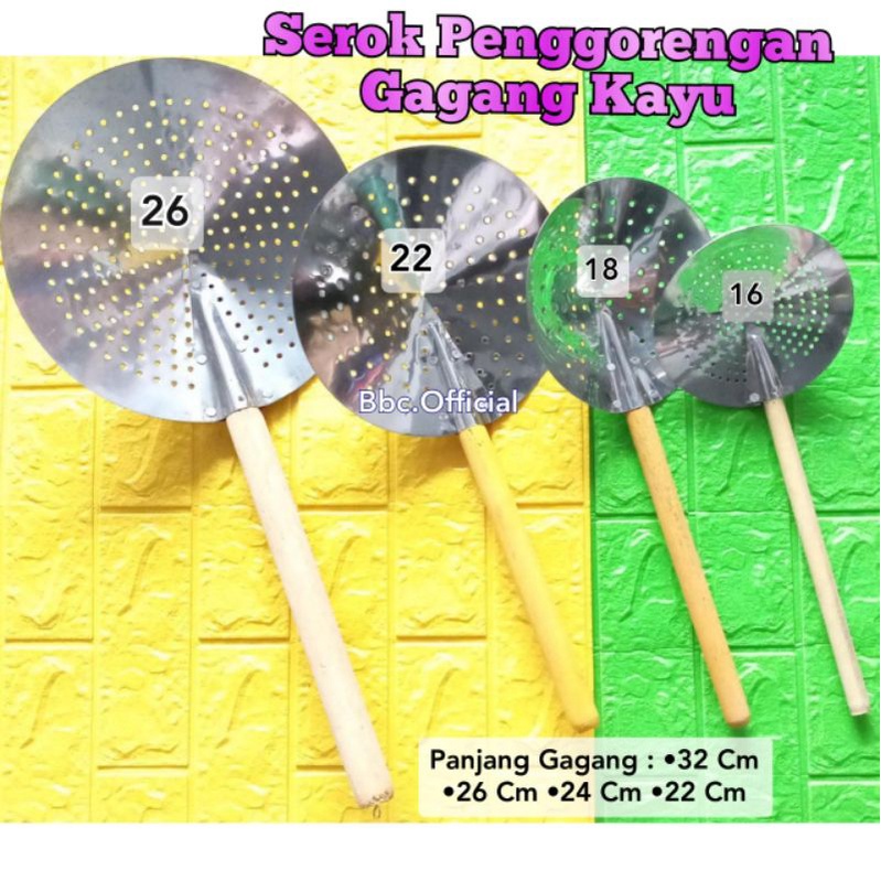 Serok Penggorengan Stainless Stell Gagang Kayu Serok Masak MURAH GROSIR