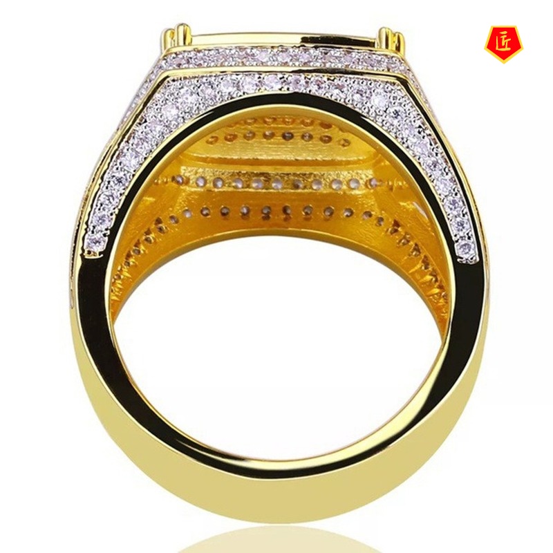 [Ready Stock]18K Gold Square Diamond Ring Personality