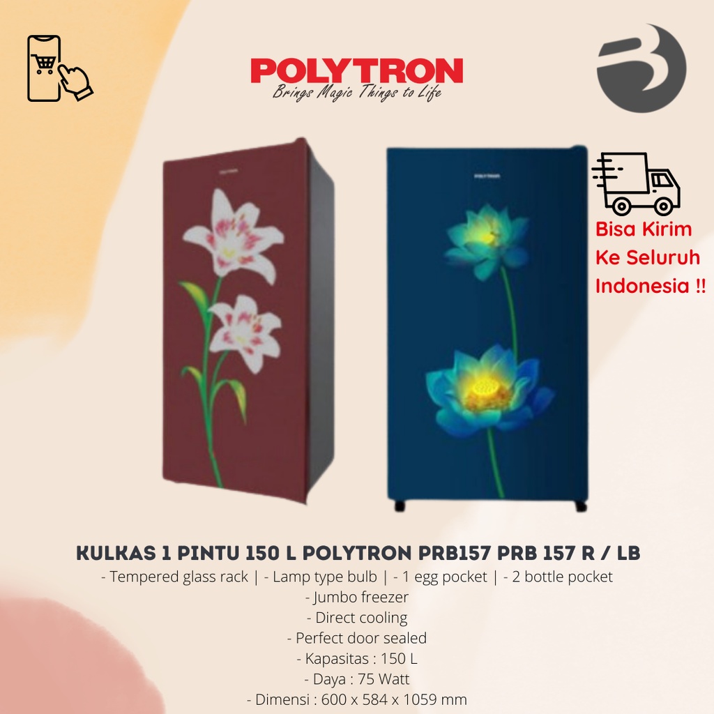 KULKAS 1 PINTU 150 L POLYTRON PRB157 PRB 157 R / LB