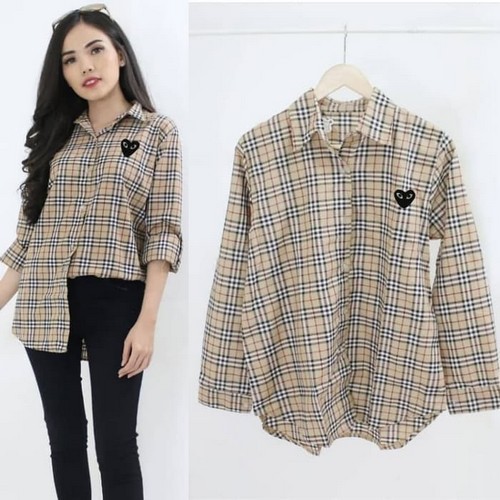 Baju Wanita Hem Wanita Hem Import Y2W Hem Lissa Motif Bunga WC446 Kemeja Burberry Garcon Love Eye