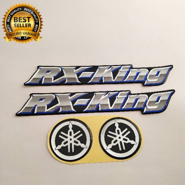emblem timbul stiker 3d logo RX KING silver list biru  kualitas terbaik