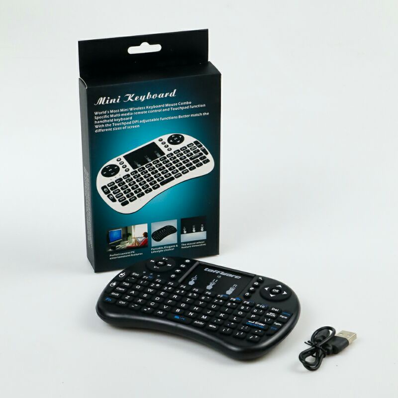 Mini Keyboard Wireless 2.4 GHz With Touch Pad &amp; Fungsi Mouse i8 Black