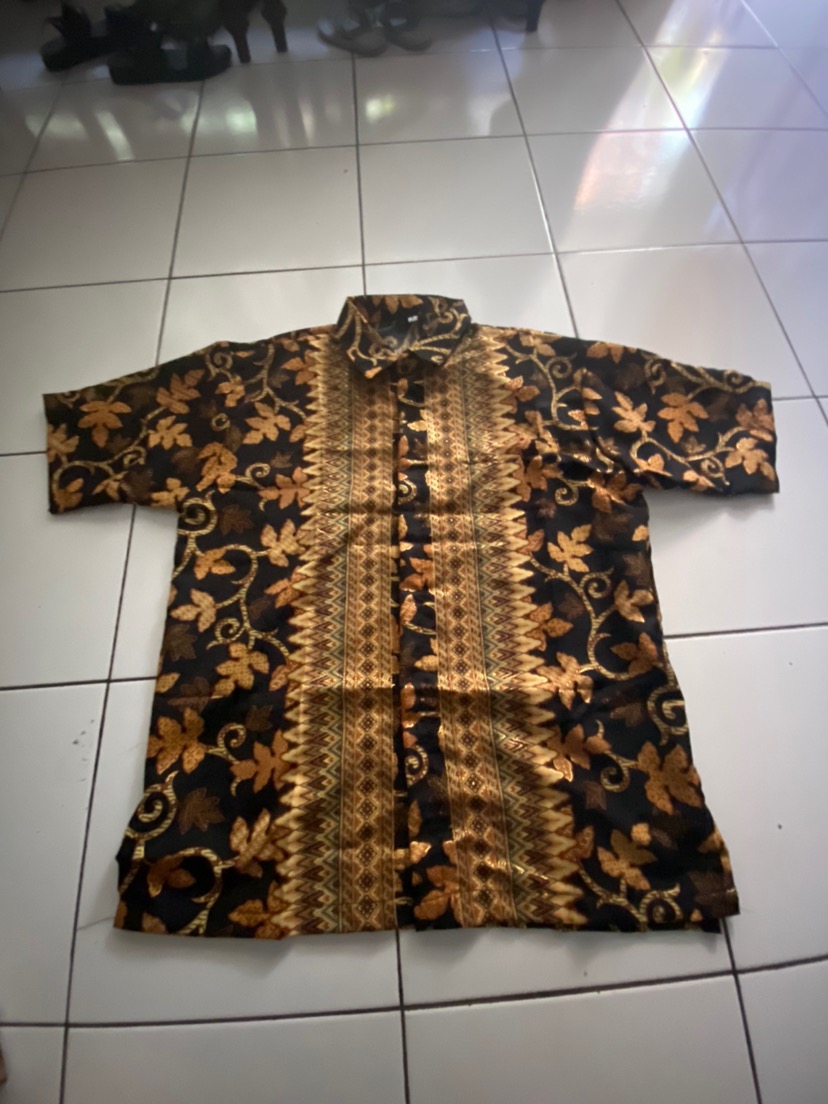 Wm>couple Keluarga Batik Motif Daun Pepaya Gold Couple Batik Kemeja Batik Rok Plusket Murah