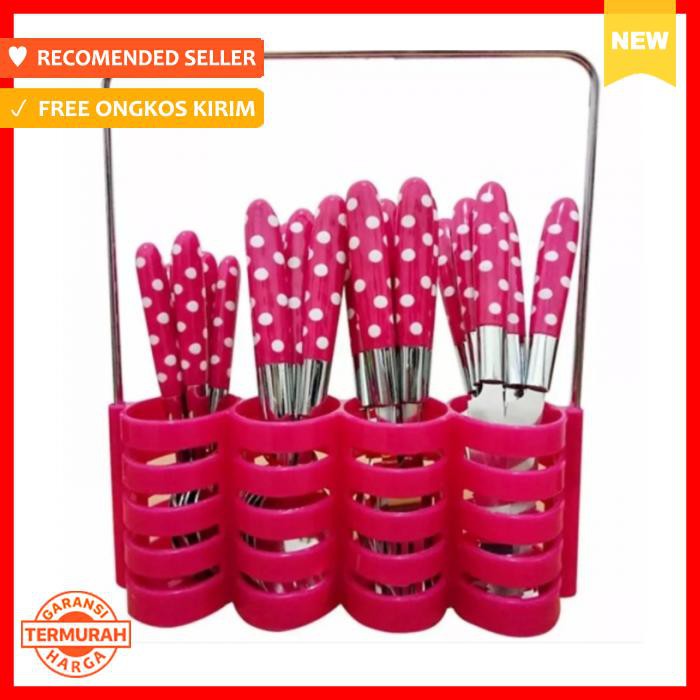 SENDOK & GARPU - SENDOK SET POLKADOT 24 PCS PERALATAN MAKAN - PINK