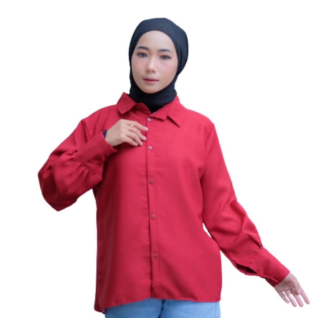 CUCI GUDANG!! KEMEJA POLOS BASIC AUDREY /AUDRY BASIC SHIRT KEMEJA LENGAN BALON POLOS MOSSCREPE PREMIUM