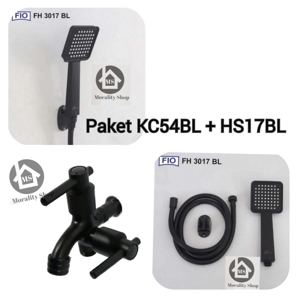 Paket Hemat Shower Mandi 3017BL /HS17BL dan Keran air Cabang FKC54BL/Y30 Hitam Minimalis