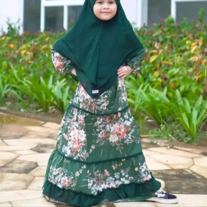 Model Baru.. gamis anak motif bunga sakura/gamis anak plus hijab