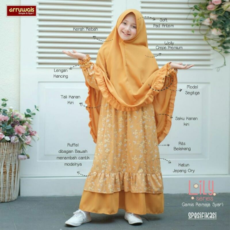 setelan gamis anak remaja lily Arruwais